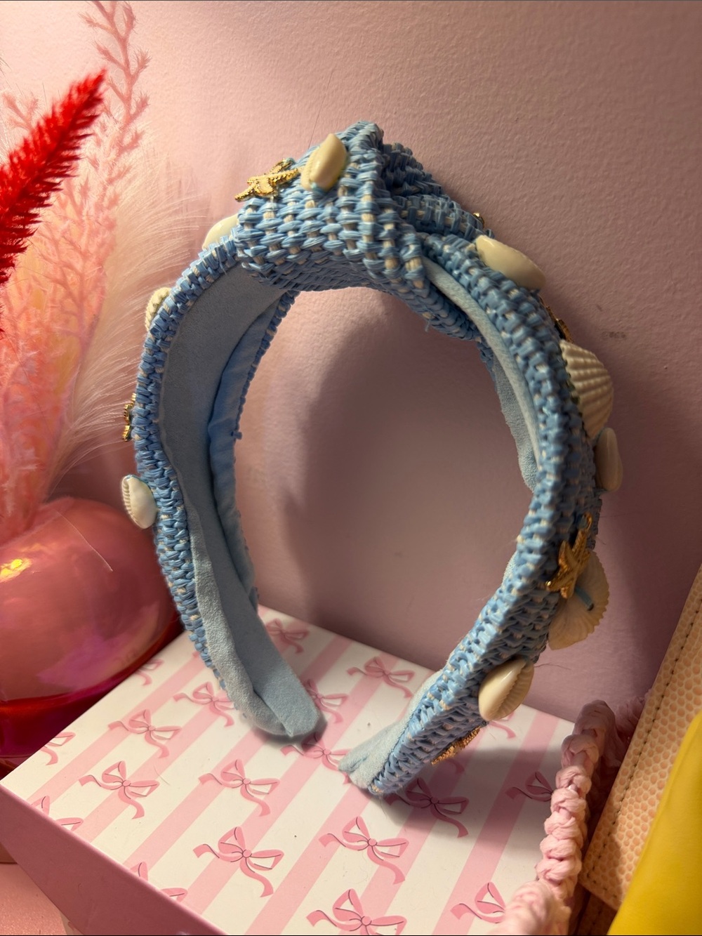 Woven Blue Shell-Embellished Headband
